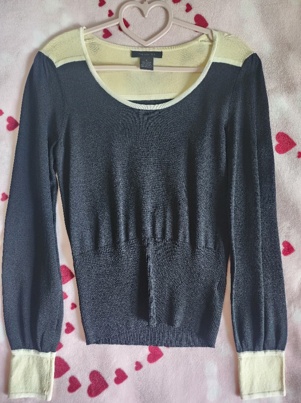 The Limited Black Sweater Top with Cream Trim